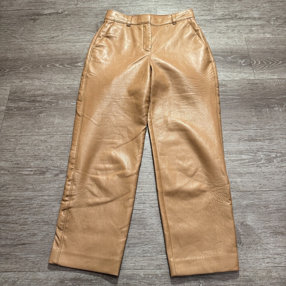 Babaton Pants Womens 0 Brown Faux Vegan Leather Straight High Rise Aritzia 82688